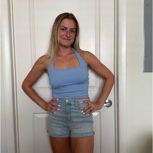 Blue Halter Crop Top